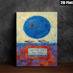 2D flat 1pc Blue Orb Fish Abstract Wall Art Canvas Painting Modern Farmhouse Decor Living Room Bedroom Office Gallery Wrapped Timeless Coastal Chic