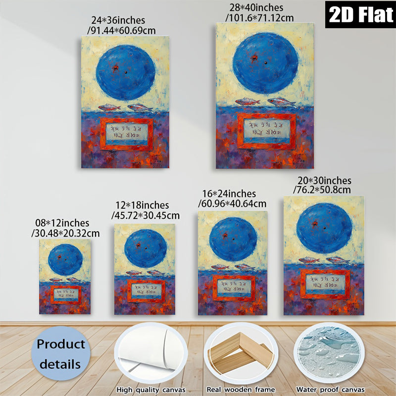 2D flat 1pc Blue Orb Fish Abstract Wall Art Canvas Painting Modern Farmhouse Decor Living Room Bedroom Office Gallery Wrapped Timeless Coastal Chic