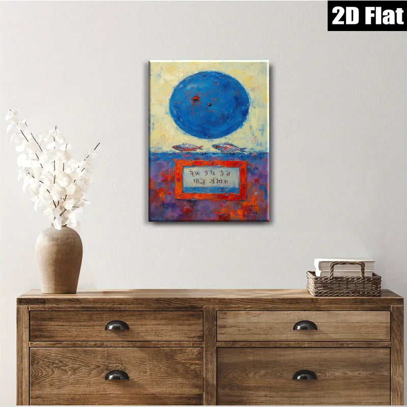2D flat 1pc Blue Orb Fish Abstract Wall Art Canvas Painting Modern Farmhouse Decor Living Room Bedroom Office Gallery Wrapped Timeless Coastal Chic