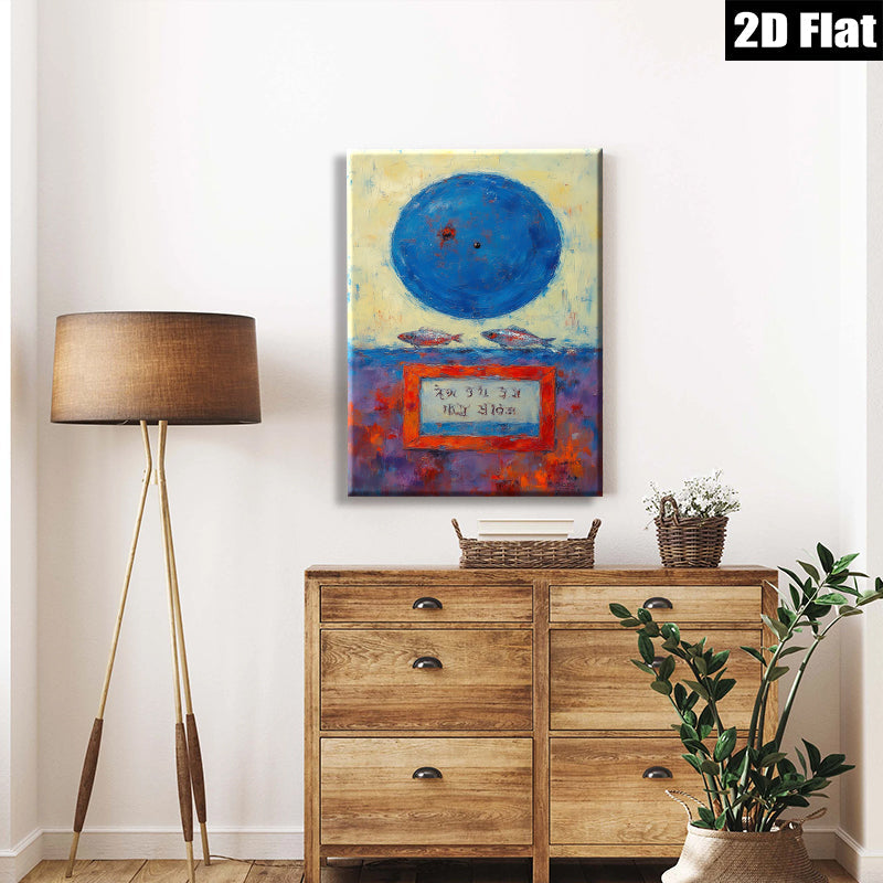 2D flat 1pc Blue Orb Fish Abstract Wall Art Canvas Painting Modern Farmhouse Decor Living Room Bedroom Office Gallery Wrapped Timeless Coastal Chic