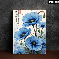 2D flat 1pc Blue Poppy Floral Wall Art Botanical Illustration Living Room Bedroom Home Decor Gallery Wrapped Canvas Prints Ready to Hang Farmhouse Style