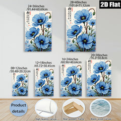 2D flat 1pc Blue Poppy Floral Wall Art Botanical Illustration Living Room Bedroom Home Decor Gallery Wrapped Canvas Prints Ready to Hang Farmhouse Style
