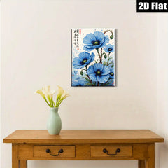 2D flat 1pc Blue Poppy Floral Wall Art Botanical Illustration Living Room Bedroom Home Decor Gallery Wrapped Canvas Prints Ready to Hang Farmhouse Style