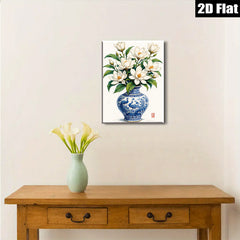 2D flat 1pc Blue Porcelain Vase with White Magnolia Blooms Botanical Wall Art for Living Room Bedroom Home Decor farmhouse style gallery wrapped canvas print