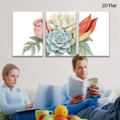 2D flat 1pc Blue Succulent Pink Rose Floral Wall Art Botanical Prints Living Room Bedroom Decor Farmhouse Style Gallery Wrapped Canvas Prints