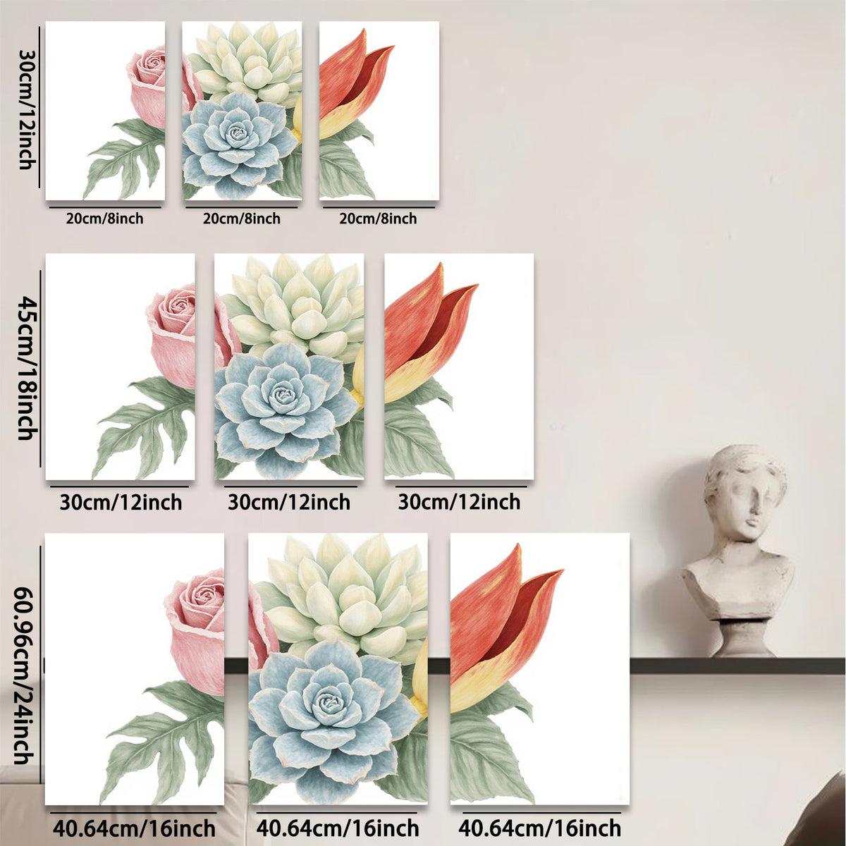 2D flat 1pc Blue Succulent Pink Rose Floral Wall Art Botanical Prints Living Room Bedroom Decor Farmhouse Style Gallery Wrapped Canvas Prints