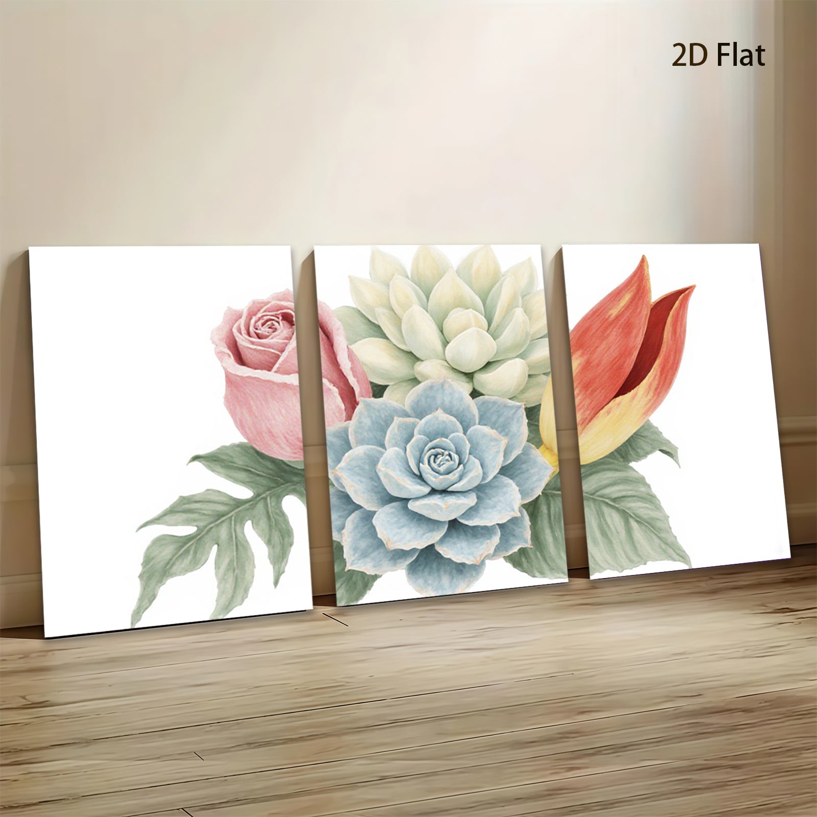 2D flat 1pc Blue Succulent Pink Rose Floral Wall Art Botanical Prints Living Room Bedroom Decor Farmhouse Style Gallery Wrapped Canvas Prints