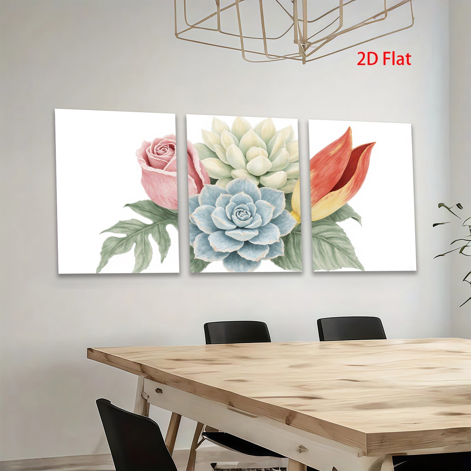 2D flat 1pc Blue Succulent Pink Rose Floral Wall Art Botanical Prints Living Room Bedroom Decor Farmhouse Style Gallery Wrapped Canvas Prints