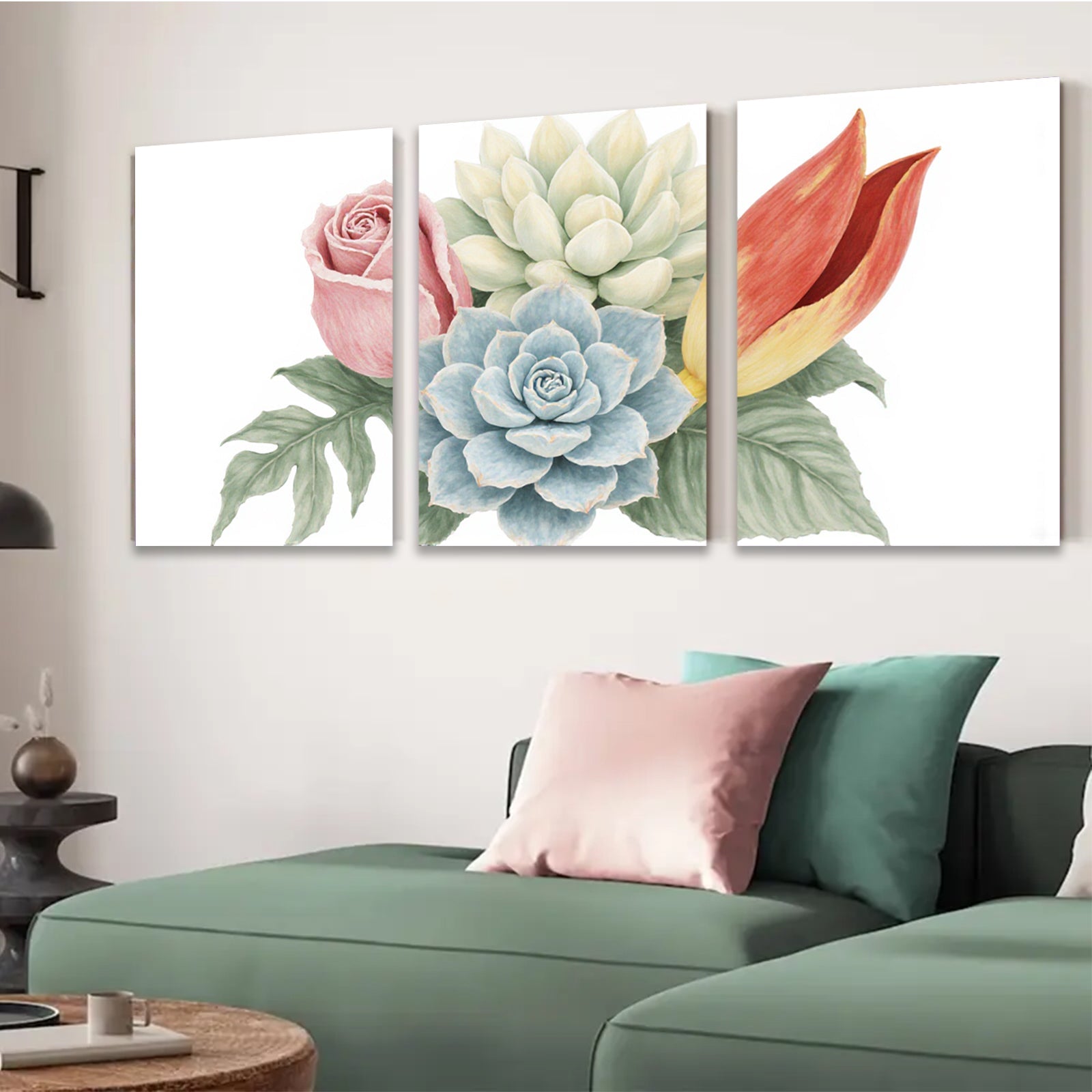 2D flat 1pc Blue Succulent Pink Rose Floral Wall Art Botanical Prints Living Room Bedroom Decor Farmhouse Style Gallery Wrapped Canvas Prints