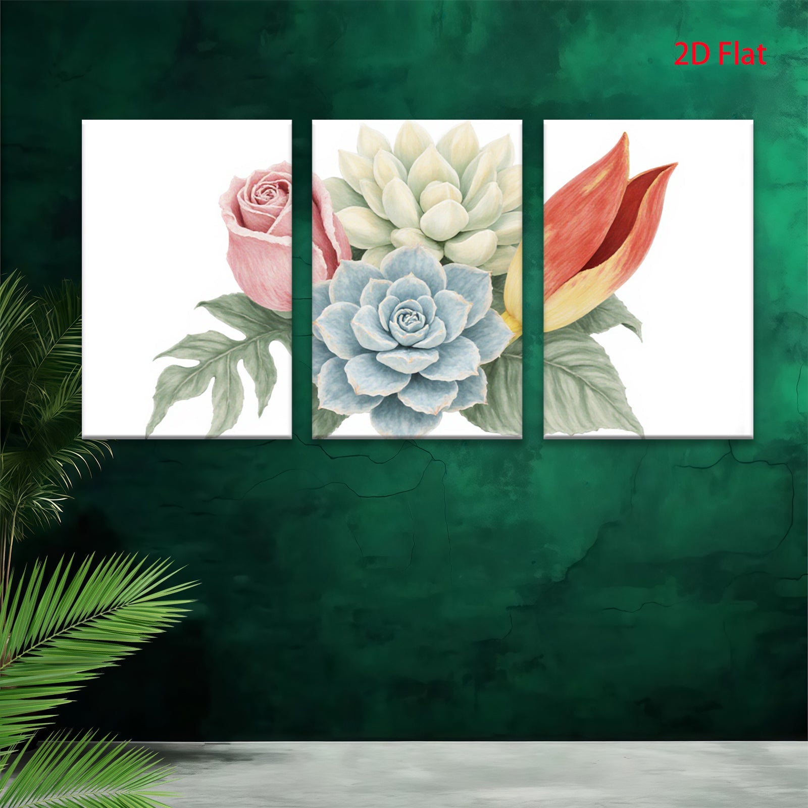 2D flat 1pc Blue Succulent Pink Rose Floral Wall Art Botanical Prints Living Room Bedroom Decor Farmhouse Style Gallery Wrapped Canvas Prints