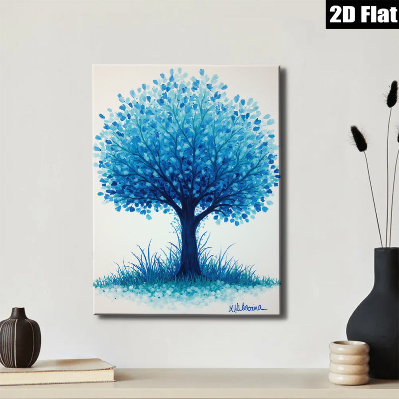 2D flat 1pc Blue Tree Pastoral Landscape Wall Decor for Living Room Bedroom Office Modern Farmhouse Aesthetic Gallery Wrapped Canvas Print Ready to Hang