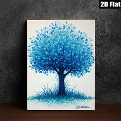 2D flat 1pc Blue Tree Pastoral Landscape Wall Decor for Living Room Bedroom Office Modern Farmhouse Aesthetic Gallery Wrapped Canvas Print Ready to Hang