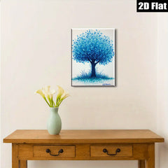 2D flat 1pc Blue Tree Pastoral Landscape Wall Decor for Living Room Bedroom Office Modern Farmhouse Aesthetic Gallery Wrapped Canvas Print Ready to Hang