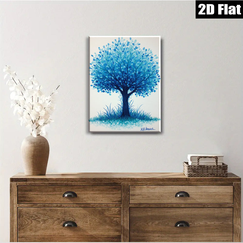 2D flat 1pc Blue Tree Pastoral Landscape Wall Decor for Living Room Bedroom Office Modern Farmhouse Aesthetic Gallery Wrapped Canvas Print Ready to Hang