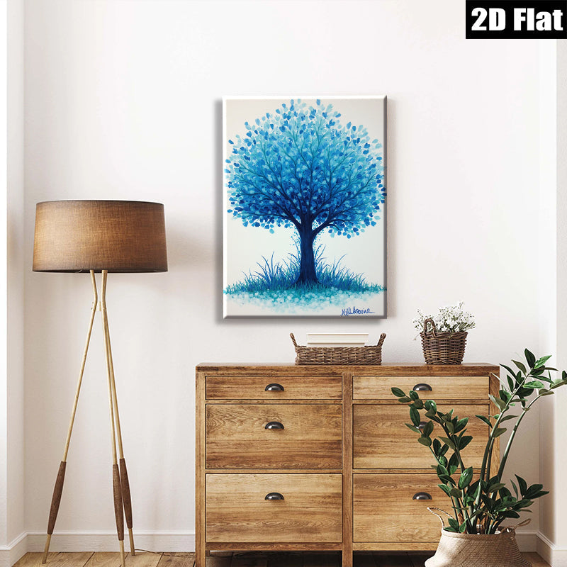 2D flat 1pc Blue Tree Pastoral Landscape Wall Decor for Living Room Bedroom Office Modern Farmhouse Aesthetic Gallery Wrapped Canvas Print Ready to Hang