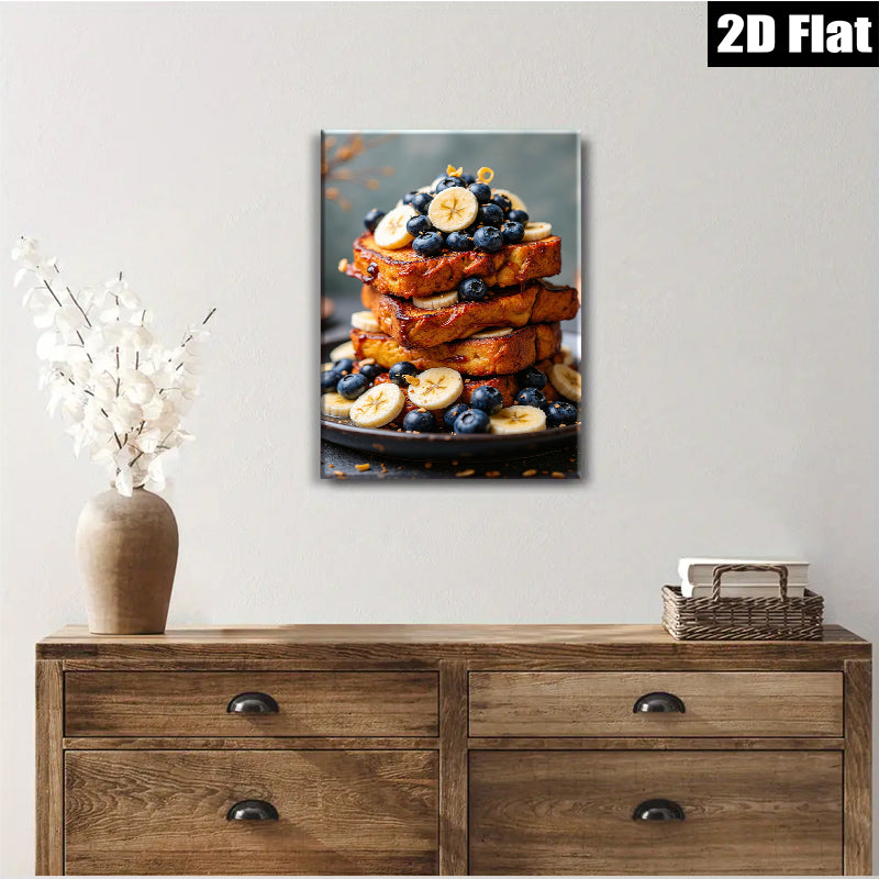 2D flat 1pc Blueberry Stack Pancakes Breakfast Food Art Kitchen Dining Room Wall Decor Modern Farmhouse Living Room Canvas Prints