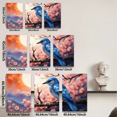 2D flat 1pc Bluebird Among Cherry Blossoms Wall Art Home Decor Living Room Bedroom Canvas Prints Modern Farmhouse Style Gallery Wrapped Ready to Hang