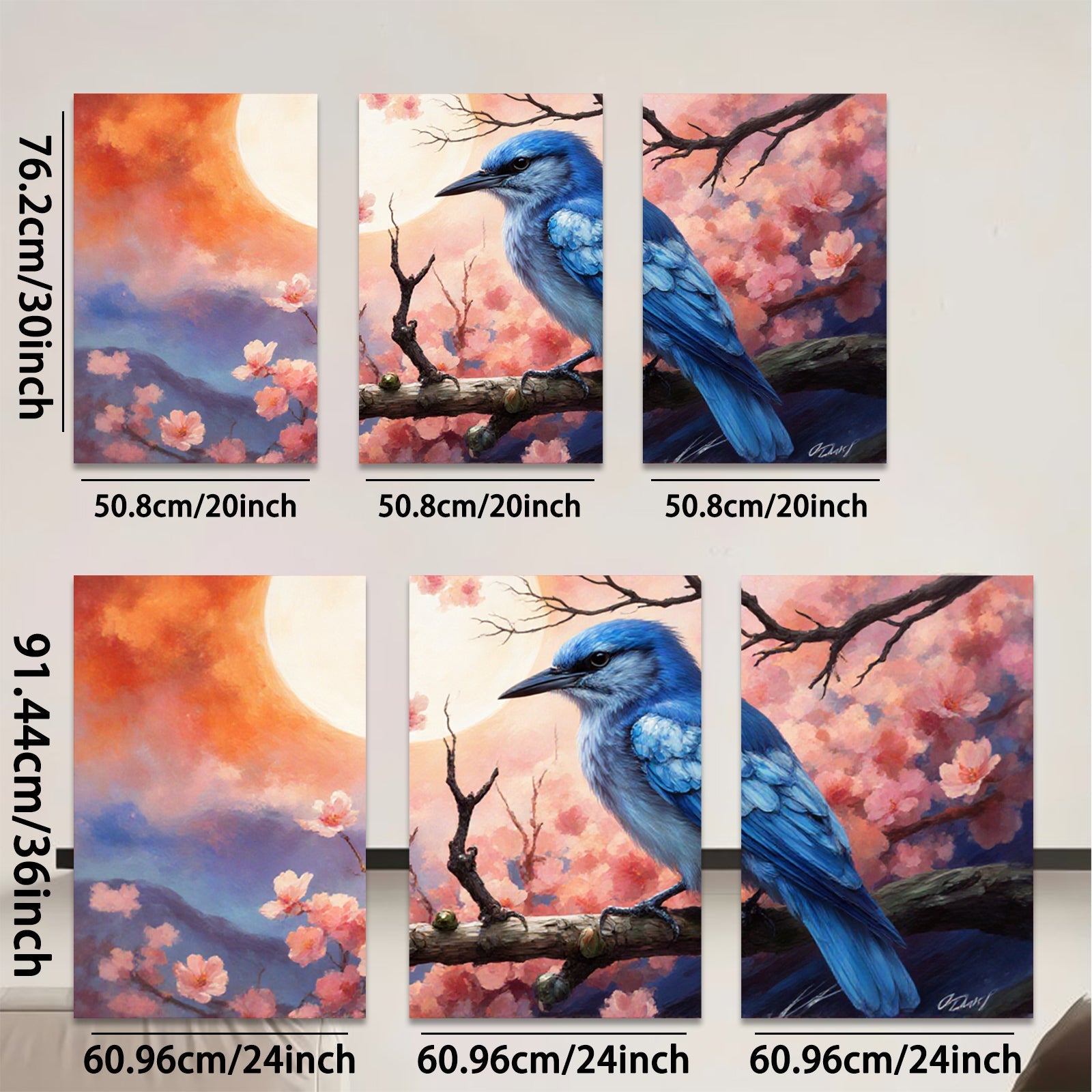 2D flat 1pc Bluebird Among Cherry Blossoms Wall Art Home Decor Living Room Bedroom Canvas Prints Modern Farmhouse Style Gallery Wrapped Ready to Hang
