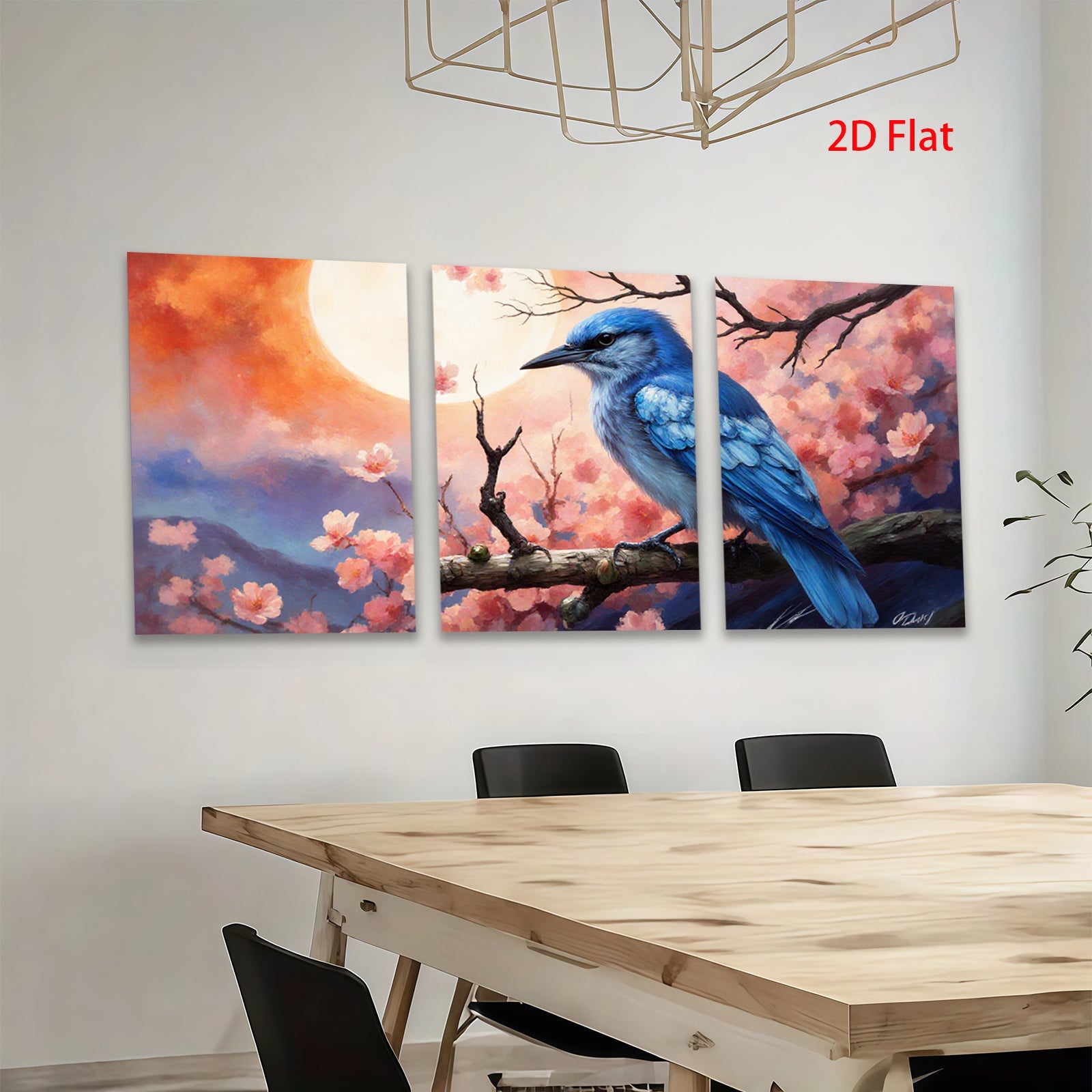 2D flat 1pc Bluebird Among Cherry Blossoms Wall Art Home Decor Living Room Bedroom Canvas Prints Modern Farmhouse Style Gallery Wrapped Ready to Hang