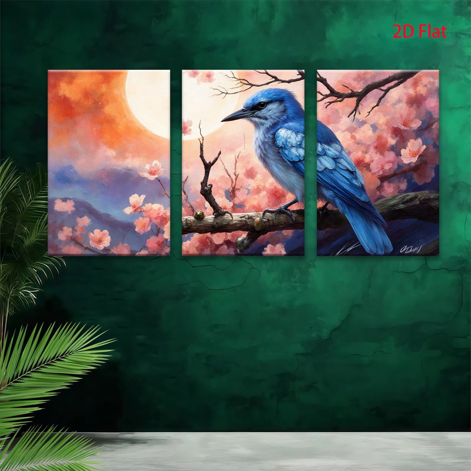 2D flat 1pc Bluebird Among Cherry Blossoms Wall Art Home Decor Living Room Bedroom Canvas Prints Modern Farmhouse Style Gallery Wrapped Ready to Hang