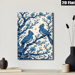 2D flat 1pc Bluebird Pair Floral Branch Wall Art Decor Living Room Bedroom Gallery Wrapped Canvas Prints Modern Farmhouse Aesthetic Cozy Home Decor