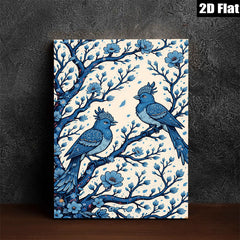 2D flat 1pc Bluebird Pair Floral Branch Wall Art Decor Living Room Bedroom Gallery Wrapped Canvas Prints Modern Farmhouse Aesthetic Cozy Home Decor