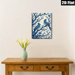 2D flat 1pc Bluebird Pair Floral Branch Wall Art Decor Living Room Bedroom Gallery Wrapped Canvas Prints Modern Farmhouse Aesthetic Cozy Home Decor