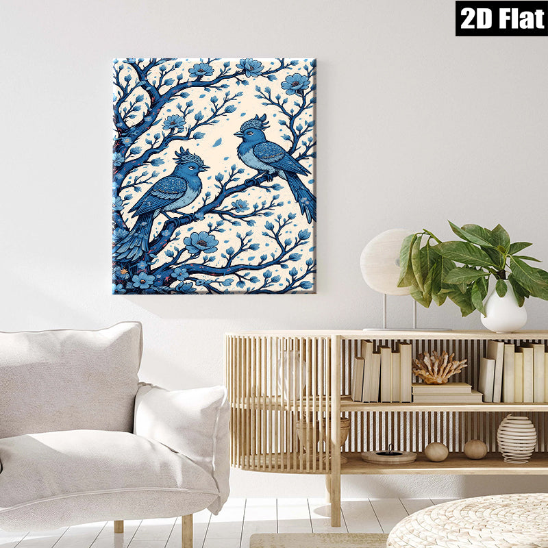 2D flat 1pc Bluebird Pair Floral Branch Wall Art Decor Living Room Bedroom Gallery Wrapped Canvas Prints Modern Farmhouse Aesthetic Cozy Home Decor