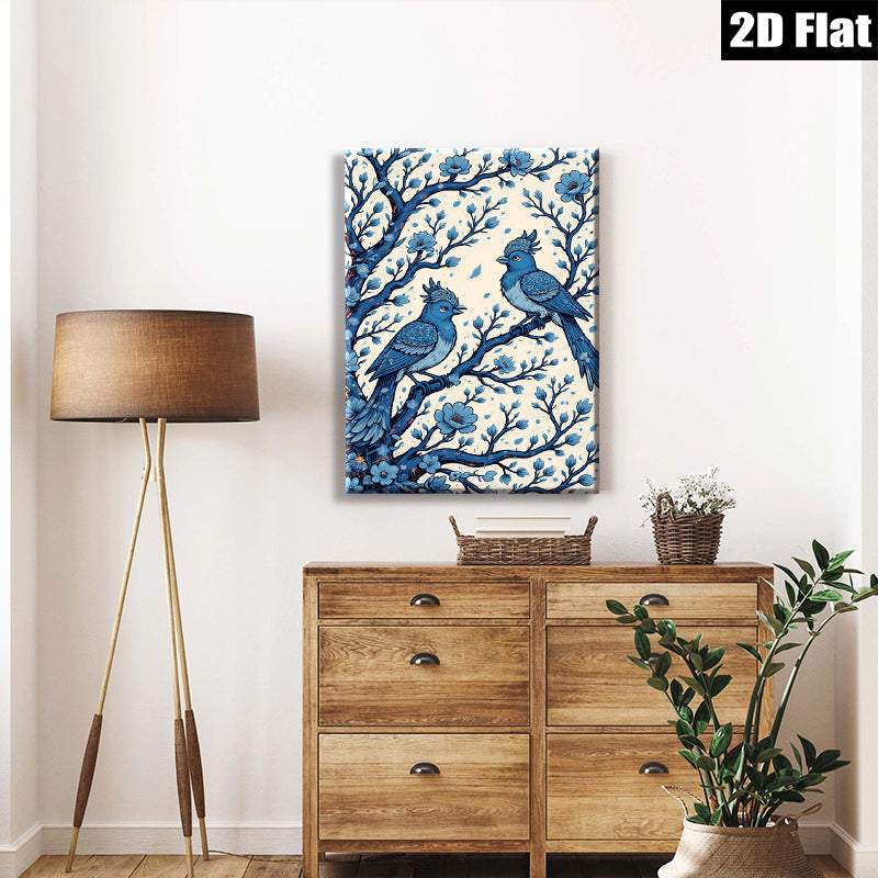 2D flat 1pc Bluebird Pair Floral Branch Wall Art Decor Living Room Bedroom Gallery Wrapped Canvas Prints Modern Farmhouse Aesthetic Cozy Home Decor