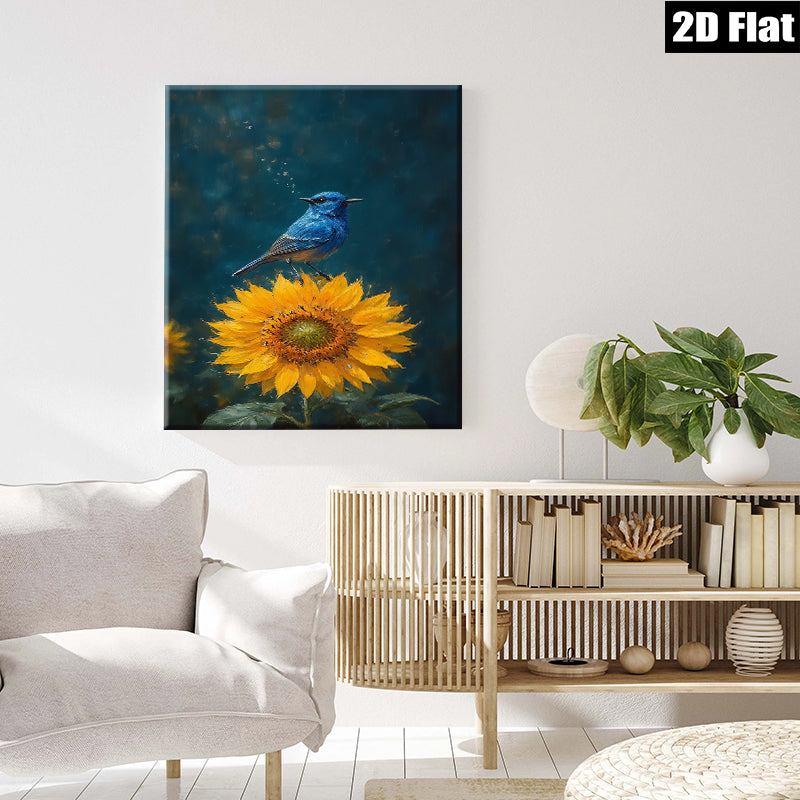 2D flat 1pc Bluebird Perched Upon Vibrant Sunflower Farmhouse Wall Decor Living Room Bedroom Art Prints Canvas Pictures Rustic Style Home Decorations Modern Gallery Wrapped Teal Accents