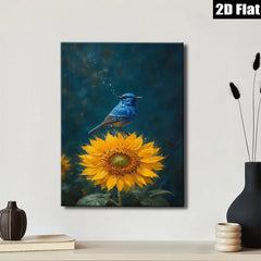2D flat 1pc Bluebird Perched Upon Vibrant Sunflower Farmhouse Wall Decor Living Room Bedroom Art Prints Canvas Pictures Rustic Style Home Decorations Modern Gallery Wrapped Teal Accents