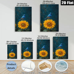 2D flat 1pc Bluebird Perched Upon Vibrant Sunflower Farmhouse Wall Decor Living Room Bedroom Art Prints Canvas Pictures Rustic Style Home Decorations Modern Gallery Wrapped Teal Accents