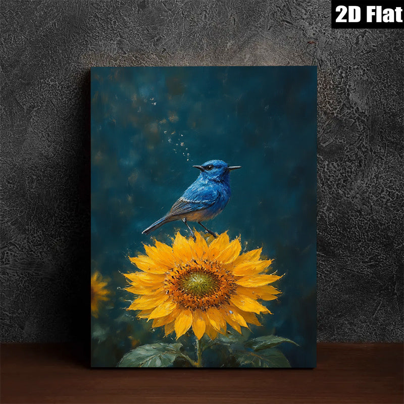 2D flat 1pc Bluebird Perched Upon Vibrant Sunflower Farmhouse Wall Decor Living Room Bedroom Art Prints Canvas Pictures Rustic Style Home Decorations Modern Gallery Wrapped Teal Accents
