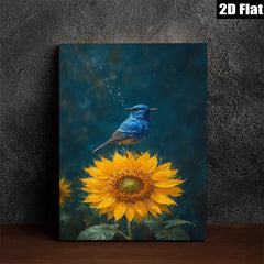 2D flat 1pc Bluebird Perched Upon Vibrant Sunflower Farmhouse Wall Decor Living Room Bedroom Art Prints Canvas Pictures Rustic Style Home Decorations Modern Gallery Wrapped Teal Accents