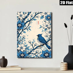 2D flat 1pc Bluebird among blossoming anemones wall art for living room bedroom farmhouse gallery wrapped canvas prints modern botanical decor cozy home accents
