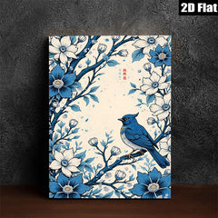 2D flat 1pc Bluebird among blossoming anemones wall art for living room bedroom farmhouse gallery wrapped canvas prints modern botanical decor cozy home accents