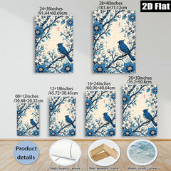 2D flat 1pc Bluebird among blossoming anemones wall art for living room bedroom farmhouse gallery wrapped canvas prints modern botanical decor cozy home accents