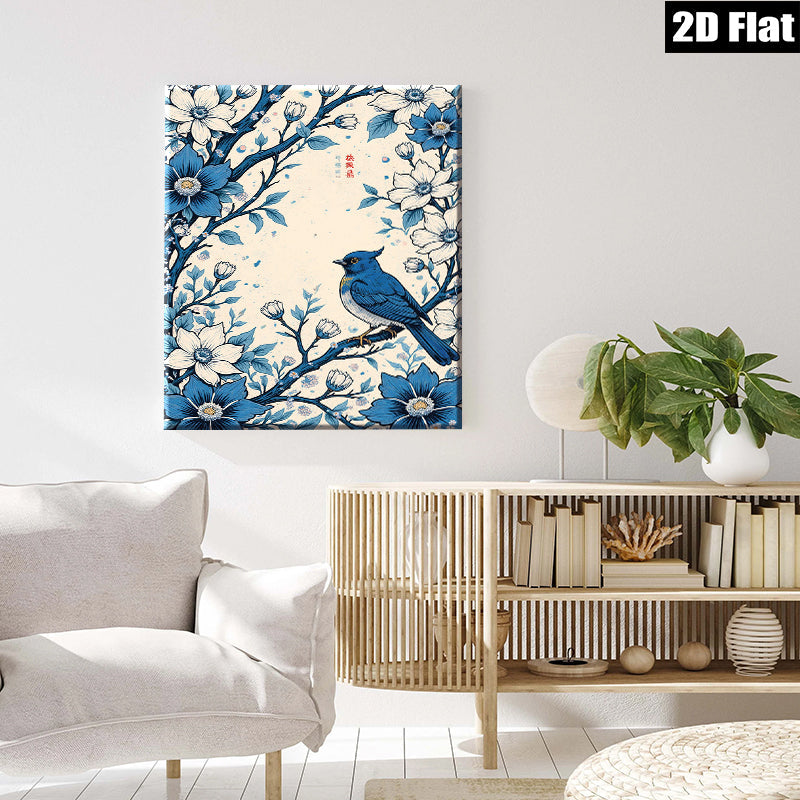 2D flat 1pc Bluebird among blossoming anemones wall art for living room bedroom farmhouse gallery wrapped canvas prints modern botanical decor cozy home accents
