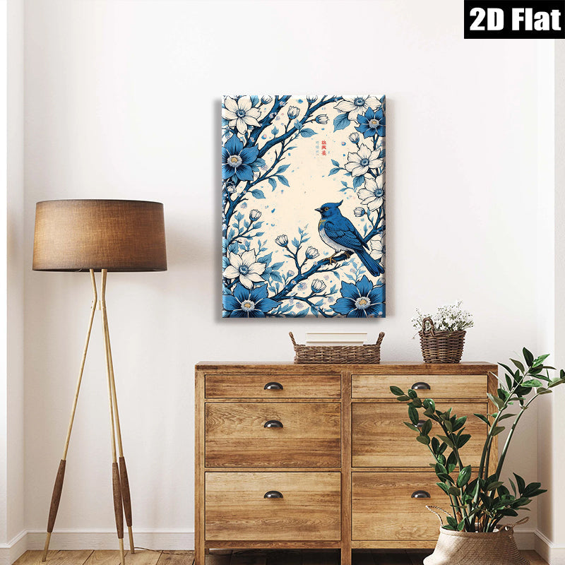 2D flat 1pc Bluebird among blossoming anemones wall art for living room bedroom farmhouse gallery wrapped canvas prints modern botanical decor cozy home accents
