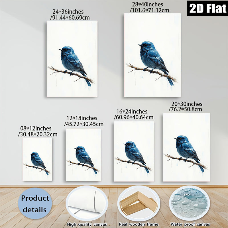 2D flat 1pc Bluebird on Branch Wall Art Decor for Living Room Bedroom Bathroom Farmhouse Rustic Modern Gallery Wrapped Canvas Prints