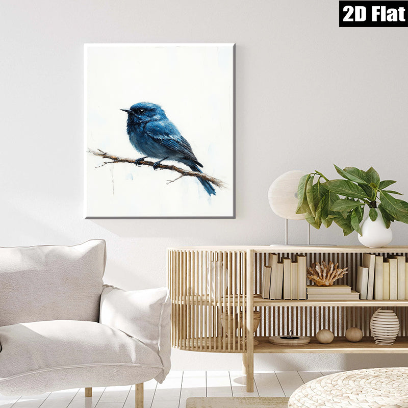 2D flat 1pc Bluebird on Branch Wall Art Decor for Living Room Bedroom Bathroom Farmhouse Rustic Modern Gallery Wrapped Canvas Prints