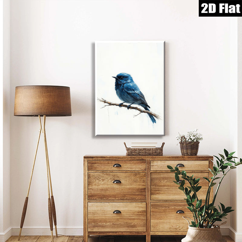 2D flat 1pc Bluebird on Branch Wall Art Decor for Living Room Bedroom Bathroom Farmhouse Rustic Modern Gallery Wrapped Canvas Prints
