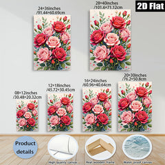 2D flat 1pc Blush Pink Red Roses Floral Bouquet Wall Art Living Room Bedroom Decor Farmhouse Style Gallery Wrapped Canvas Prints Ready to Hang Modern Botanical Artwork