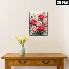 2D flat 1pc Blush Pink Red Roses Floral Bouquet Wall Art Living Room Bedroom Decor Farmhouse Style Gallery Wrapped Canvas Prints Ready to Hang Modern Botanical Artwork