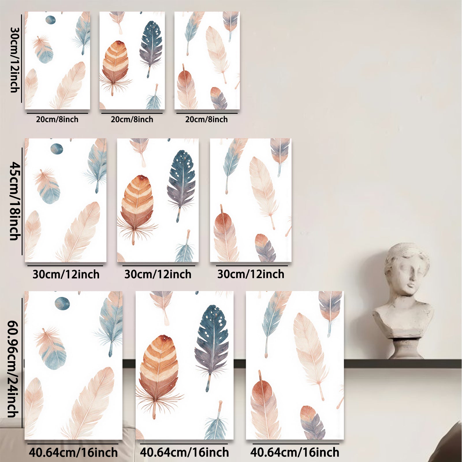 2D flat 1pc Bohemian Feather Wall Art Prints Rustic Farmhouse Decor Living Room Bedroom Gallery Wrapped Canvas Modern Minimalist Art