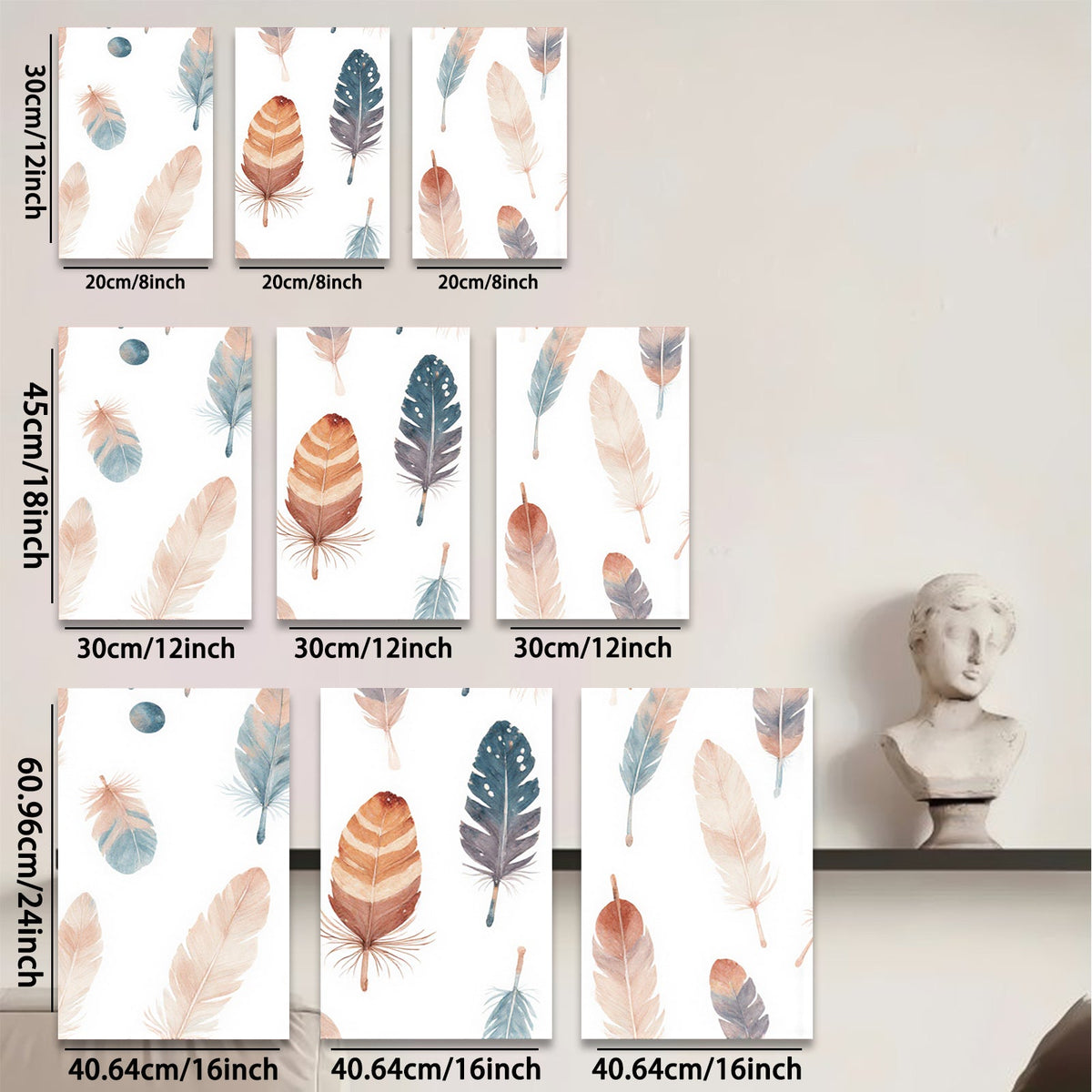 2D flat 1pc Bohemian Feather Wall Art Prints Rustic Farmhouse Decor Living Room Bedroom Gallery Wrapped Canvas Modern Minimalist Art