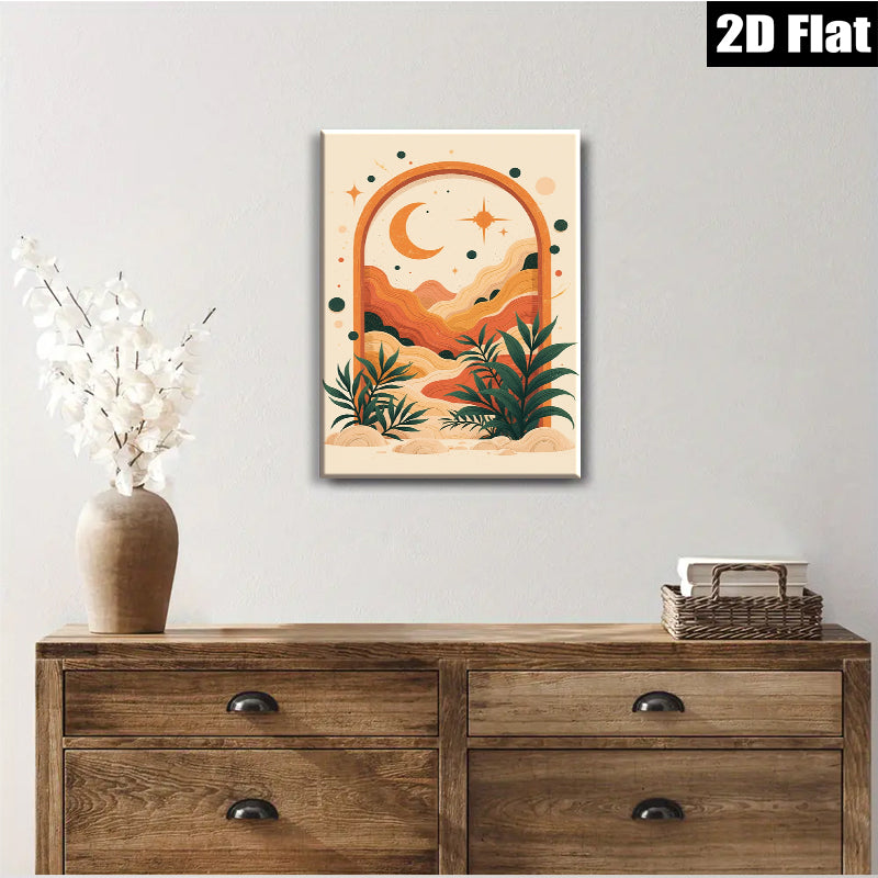 2D flat 1pc Bohemian Sunset Landscape Wall Art for Living Room Bedroom Decor Gallery Wrapped Canvas Prints Modern Farmhouse Aesthetic Maximalist Style