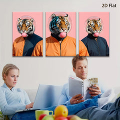 2D flat 1pc Bold Tiger Portrait Quirky Wall Art Modern Living Room Decor Gallery Wrapped Canvas Prints Farmhouse Style Bedroom Art Trending Now