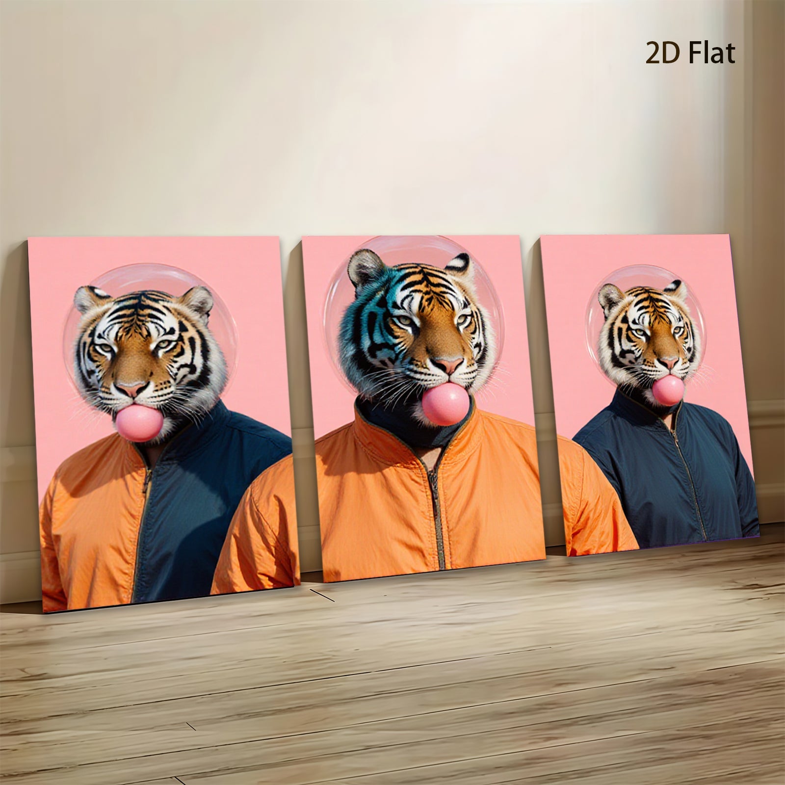 2D flat 1pc Bold Tiger Portrait Quirky Wall Art Modern Living Room Decor Gallery Wrapped Canvas Prints Farmhouse Style Bedroom Art Trending Now