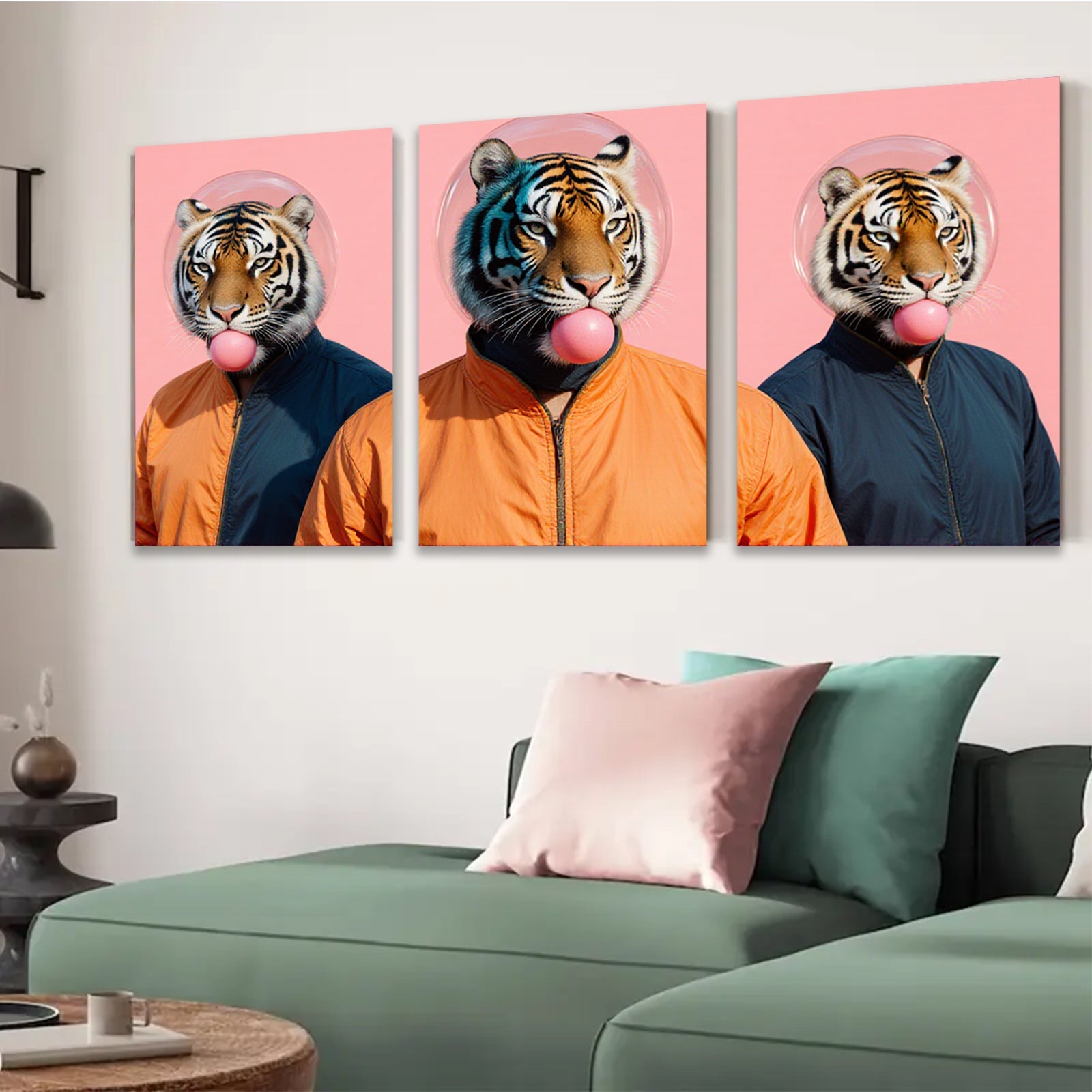 2D flat 1pc Bold Tiger Portrait Quirky Wall Art Modern Living Room Decor Gallery Wrapped Canvas Prints Farmhouse Style Bedroom Art Trending Now